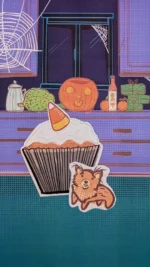 Mischief with a side of spookiness. 
.
.
.
#stopmotion #halloween #animation #cupcake #dessert #candycorn #paperstopmotion #adobefresco #illustration #dog #georgie #halloweenanimation